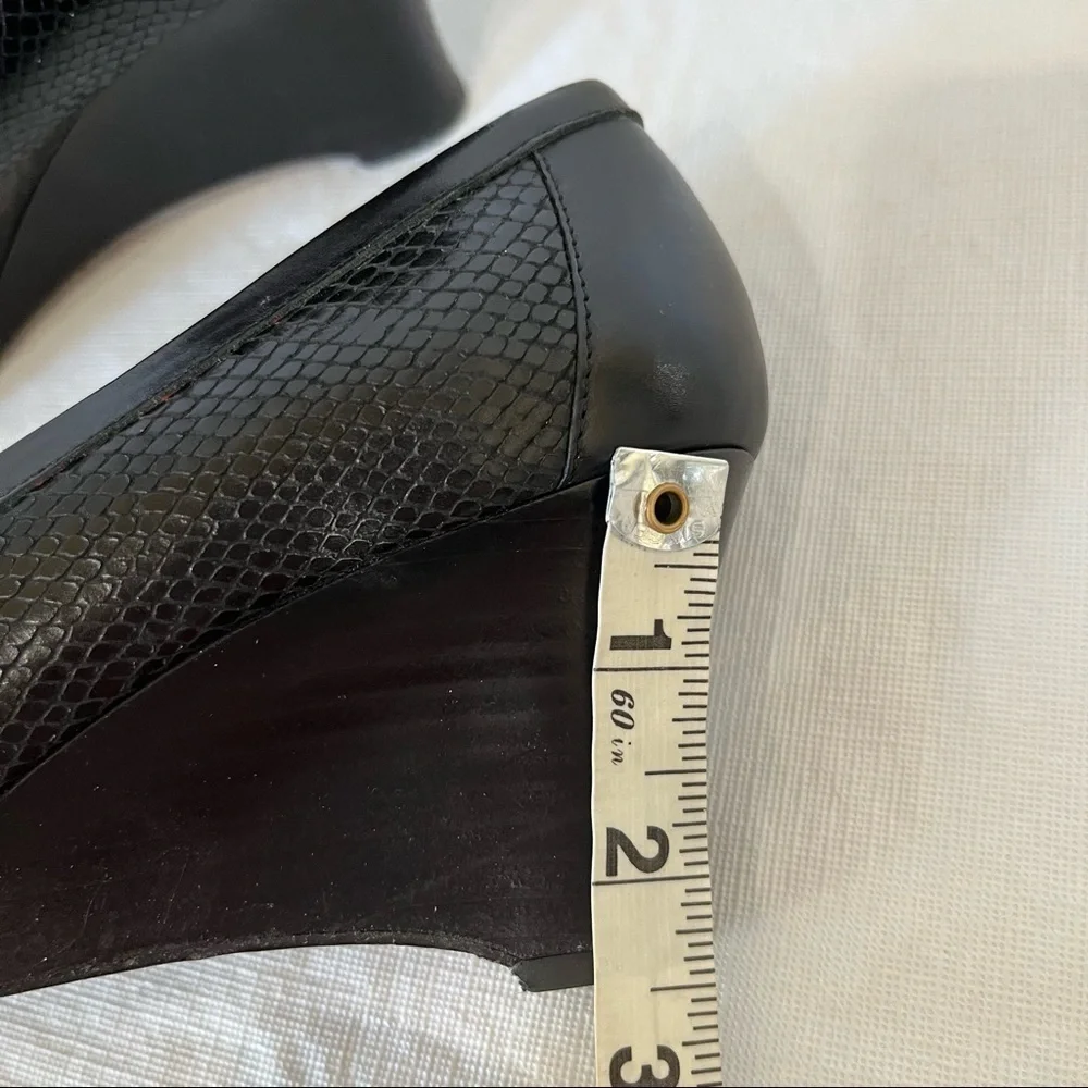 Brighton Nelly Black Leather Peep Toe Wedge Heels